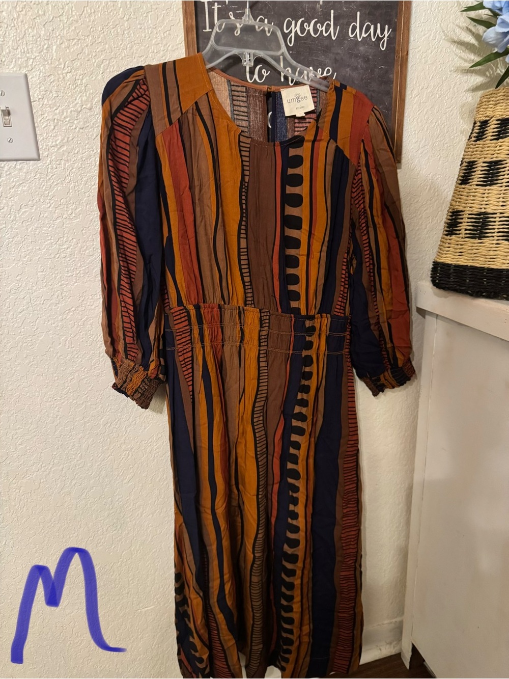 Umgee Striped Boho Maxi Dress in Mustard, Rust & Navy